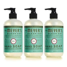 MRS. MEYER\'S CLEAN DAY Hand Soap, Made with Essential Oils, Biodegradable Formula, Basil, 12.5 fl. oz - Pack of 3