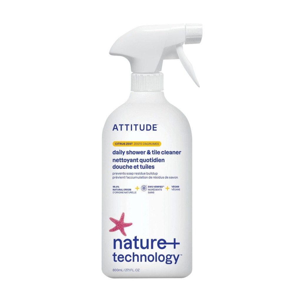 ATTITUDE Daily Shower and Tile Cleaner, EWG Verified, Plant and Mineral-Based, Vegan, Citrus Zest, 27.1 Fl Oz ATTITUDE Daily Shower and Tile Cleaner, EWG Verified, Plant and Mineral-Based, Vegan, Citrus Zest, 27.1 Fl Oz