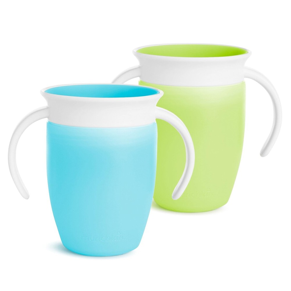 Munchkin Sippy Cup for 6 Month Old and Up, Spill Proof Miracle 360 Toddler Cups with Transition Handles, 7 Ounce, 2 Pack, Blue/Green Munchkin Sippy Cup for 6 Month Old and Up, Spill Proof Miracle 360 Toddler Cups with Transition Handles, 7 Ounce, 2 Pack, Blue/Green