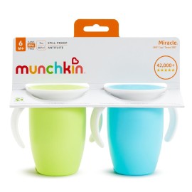 Munchkin Sippy Cup for 6 Month Old and Up, Spill Proof Miracle 360 Toddler Cups with Transition Handles, 7 Ounce, 2 Pack, Blue/Green Munchkin Sippy Cup for 6 Month Old and Up, Spill Proof Miracle 360 Toddler Cups with Transition Handles, 7 Ounce, 2 Pack, Blue/Green