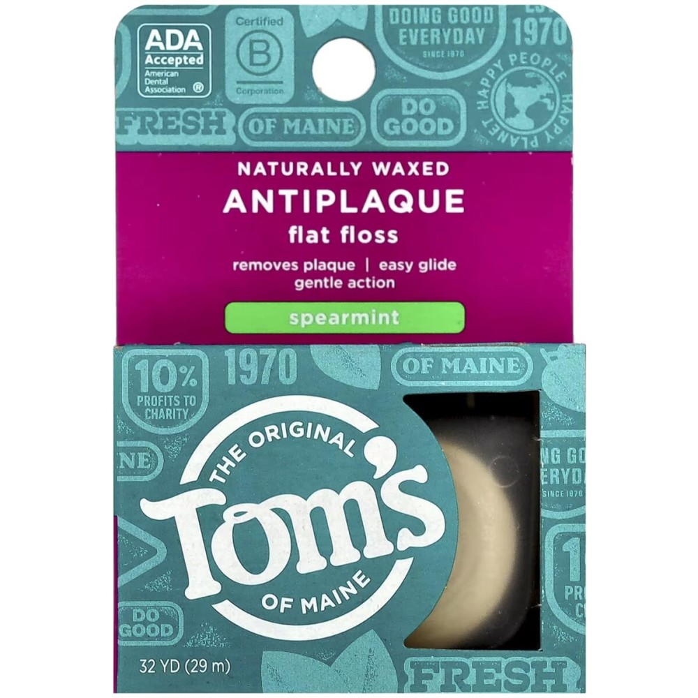 Tom\'s of Maine Natural Waxed Antiplaque Flat Floss, Spearmint, 32-Yards, Pack of 2 Tom\'s of Maine Natural Waxed Antiplaque Flat Floss, Spearmint, 32-Yards, Pack of 2