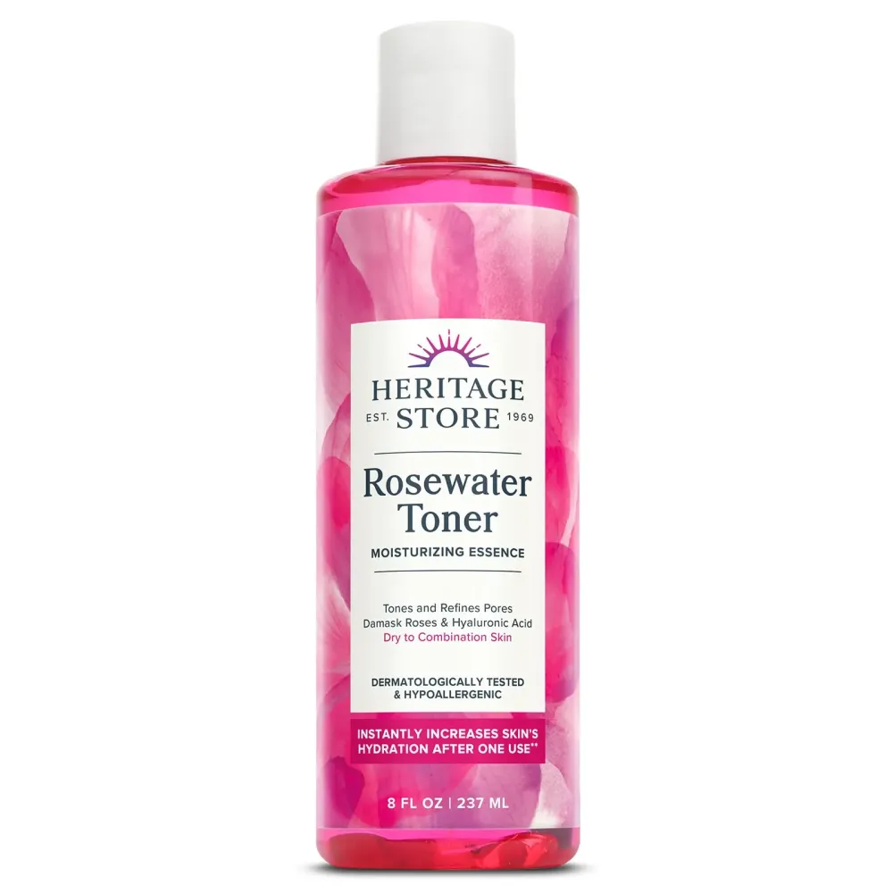 HERITAGE STORE Rosewater Facial Toner with Hyaluronic Acid, Dry to Combination Skin, Hydrating Toner Refines Pores, Minimizes Look of Fine Lines and Wrinkles, Hypoallergenic, Vegan, Cruelty Free, 8oz HERITAGE STORE Rosewater Facial Toner with Hyaluronic Acid, Dry to Combination Skin, Hydrating Toner Refines Pores, Minimizes Look of Fine Lines and Wrinkles, Hypoallergenic, Vegan, Cruelty Free, 8oz