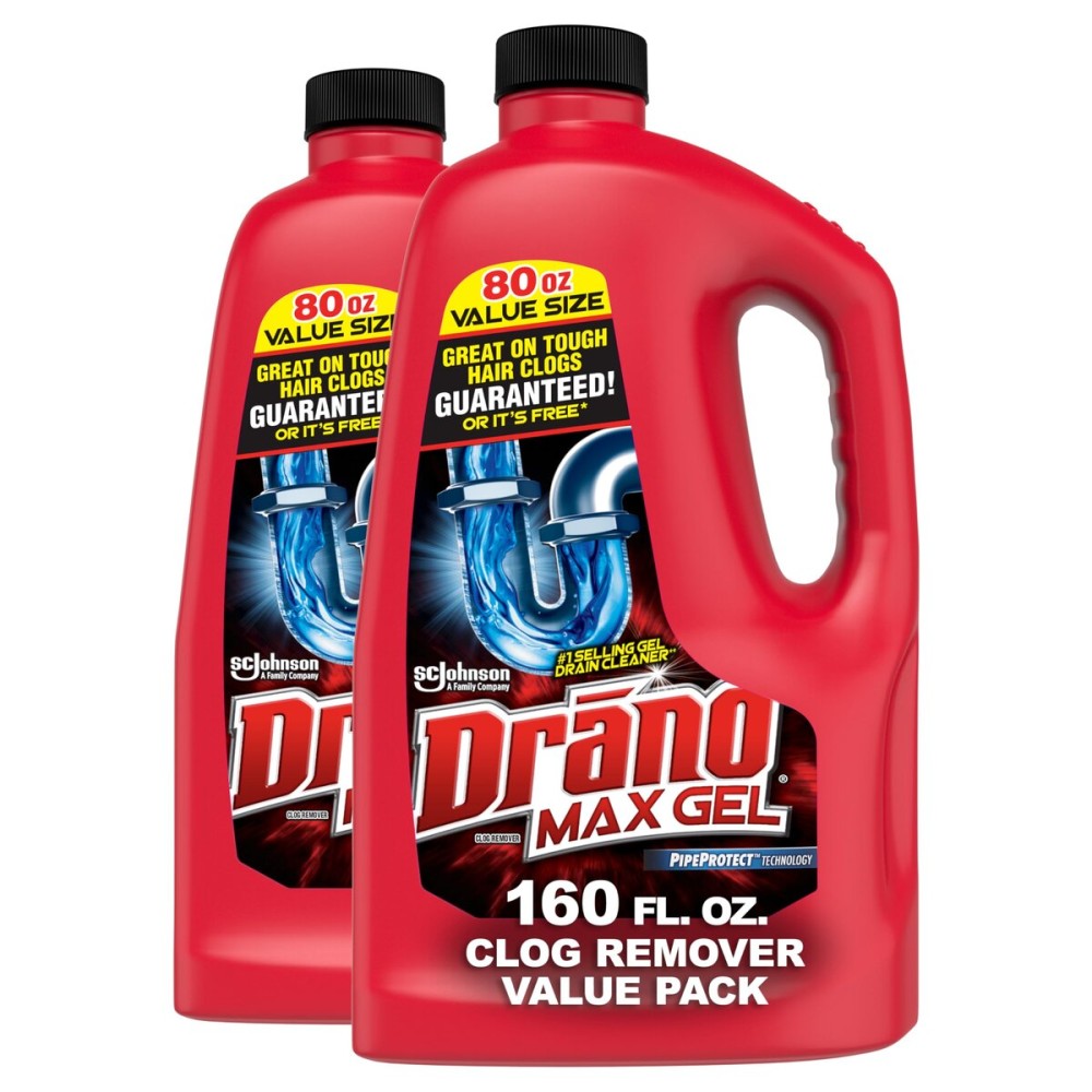Drano Max Gel Drain Clog Remover and Cleaner for Shower or Sink Drains, Unclogs and Removes Hair, Soap Scum and Blockages, 80 Oz, Pack of 2 Drano Max Gel Drain Clog Remover and Cleaner for Shower or Sink Drains, Unclogs and Removes Hair, Soap Scum and Blockages, 80 Oz, Pack of 2