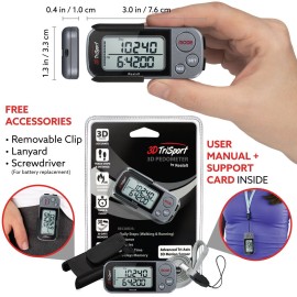 3DTriSport Walking 3D Pedometer with Clip and Strap, Free eBook | 30 Days Memory, Accurate Step Counter, Walking Distance Miles/Km, Calorie Counter, Daily Target Monitor, Exercise Time (Grey/Black) 3DTriSport Walking 3D Pedometer with Clip and Strap, Free eBook | 30 Days Memory, Accurate Step Counter, Walking Distance Miles/Km, Calorie Counter, Daily Target Monitor, Exercise Time (Grey/Black)