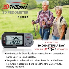3DTriSport Walking 3D Pedometer with Clip and Strap, Free eBook | 30 Days Memory, Accurate Step Counter, Walking Distance Miles/Km, Calorie Counter, Daily Target Monitor, Exercise Time (Grey/Black) 3DTriSport Walking 3D Pedometer with Clip and Strap, Free eBook | 30 Days Memory, Accurate Step Counter, Walking Distance Miles/Km, Calorie Counter, Daily Target Monitor, Exercise Time (Grey/Black)