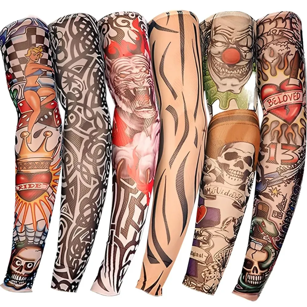 YARIEW Tattoo Sleeves for Men, 6Pcs Arm Sleeves Fake Tattoos Sleeves to Cover Arms Sun Protection Sleeves Tattoo Sleeve Covers Temporary Tattoo Sleeves for Men and Women (Set 1)