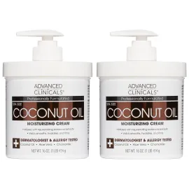 Advanced Clinicals Coconut Oil Body Cream For Women & Men | Hydrating Coconut Lotion For Extremely Dry Skin | Visible Anti Aging Body Butter Skin Care Balm Moisturizer For Hand, Heel, Feet, 16oz, 2PC