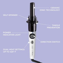 KISS Instawave Deluxe Automatic Rotating Curling Iron, Patented Automotic Spinner, 2-Way Rotation, 1 Ceramic Ionic Wand, Dual Heat Settings, 420 Max Temperature, Black & White KISS Instawave Deluxe Automatic Rotating Curling Iron, Patented Automotic Spinner, 2-Way Rotation, 1 Ceramic Ionic Wand, Dual Heat Settings, 420 Max Temperature, Black & White