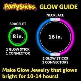 PartySticks Glow Sticks Party Supplies 100pk - 8 Inch Glow in the Dark Light Up Sticks Party Favors, Glow Decorations, Neon Party Glow Necklaces and Glow Bracelets with Connectors PartySticks Glow Sticks Party Supplies 100pk - 8 Inch Glow in the Dark Light Up Sticks Party Favors, Glow Decorations, Neon Party Glow Necklaces and Glow Bracelets with Connectors