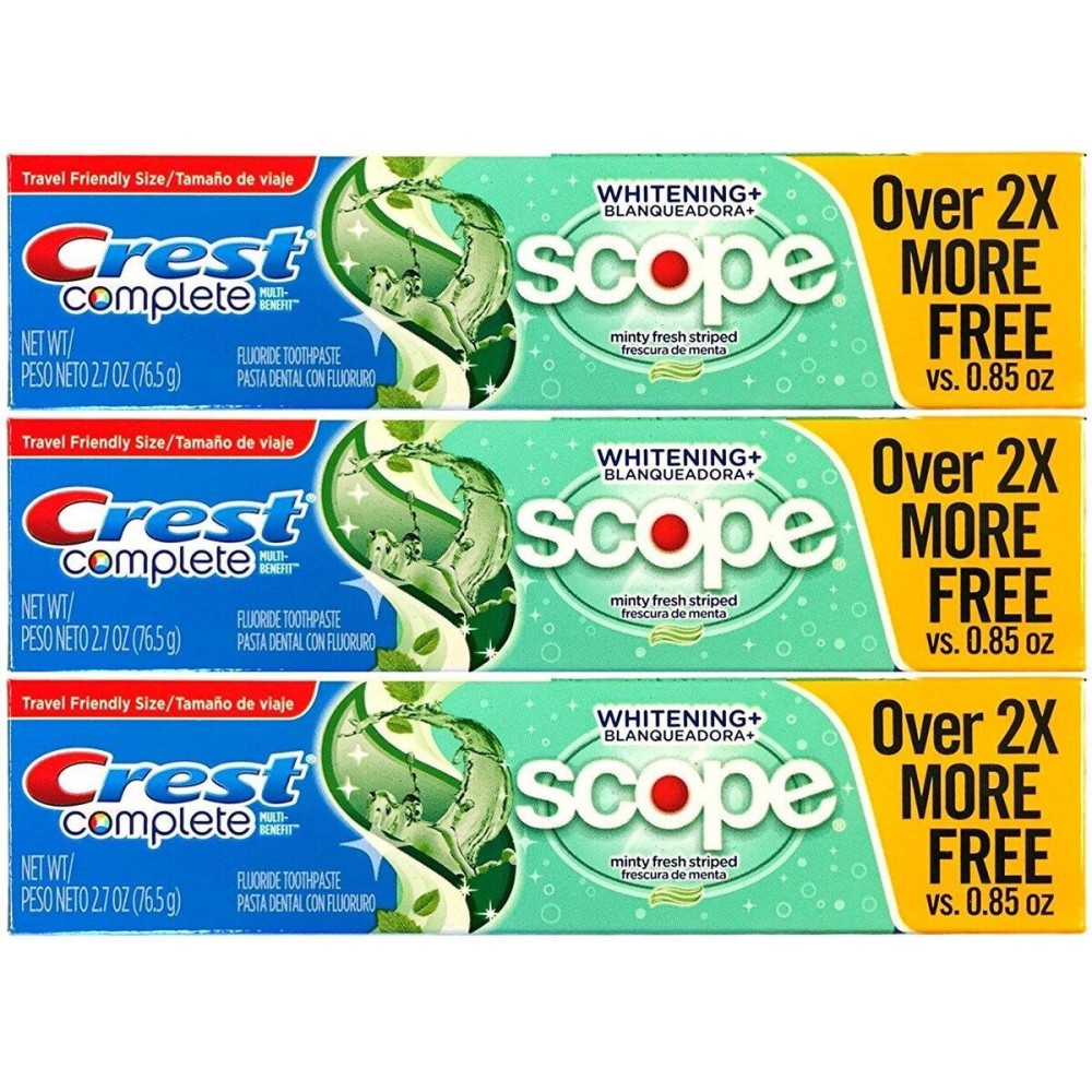 Crest Complete Multi-Benefit Whitening + Scope Minty Fresh Flavor Toothpaste 2.7 Oz, Pack of 3