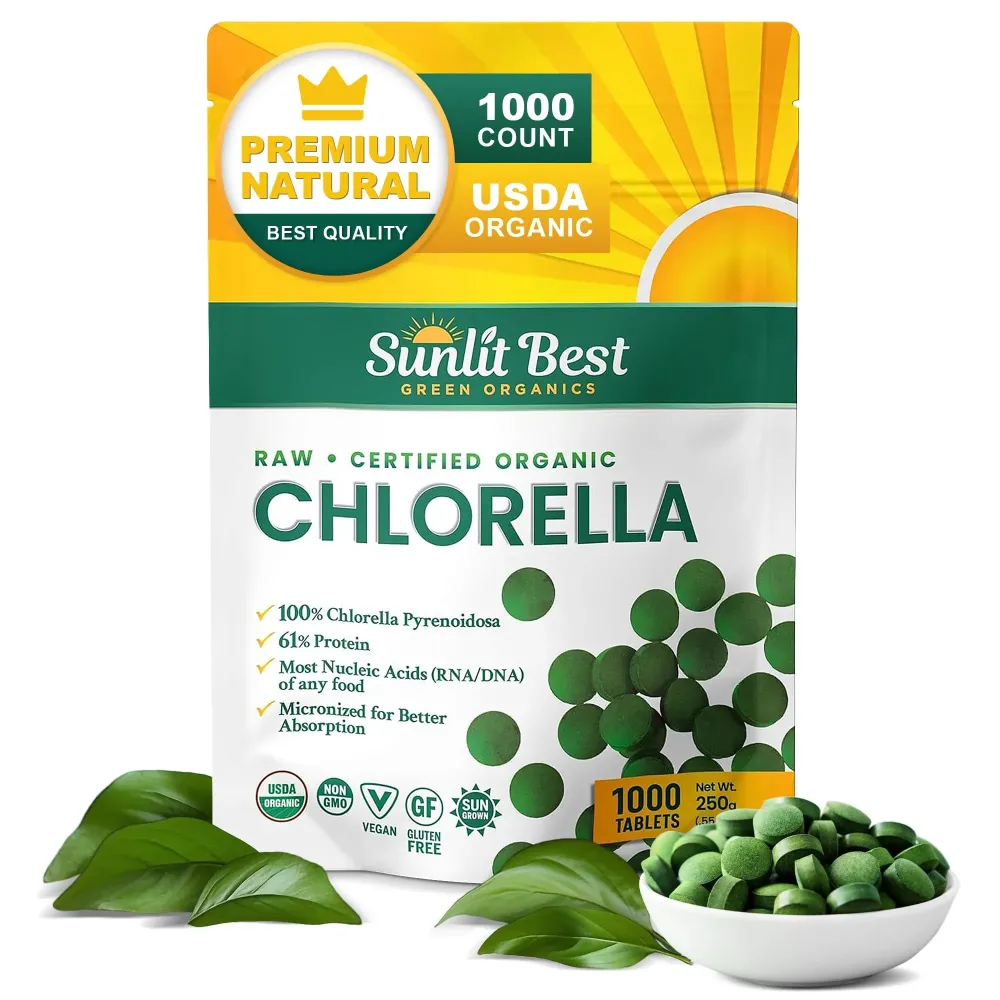 Sunlit Best USDA Organic Premium Chlorella Tablets 1000 Count | 100% Pure Chlorella Superfood Supplement High in Protein, Chlorophyll, Vitamins, & Minerals | Supports Good Health, Wellbeing Sunlit Best USDA Organic Premium Chlorella Tablets 1000 Count | 100% Pure Chlorella Superfood Supplement High in Protein, Chlorophyll, Vitamins, & Minerals | Supports Good Health, Wellbeing