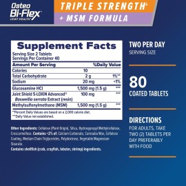 Osteo Bi-Flex Triple Strength(5) with MSM, Glucosamine Joint Health Supplement, Coated Tablets, 80 Count