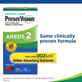 PreserVision AREDS 2 Eye Vitamins for Macular Health, Lutein and Zeaxanthin Supplement with Vitamin C, Vitamin E, Zinc, and Copper for Vision & Ocular Support, 60 Softgels (Minigels) PreserVision AREDS 2 Eye Vitamins for Macular Health, Lutein and Zeaxanthin Supplement with Vitamin C, Vitamin E, Zinc, and Copper for Vision & Ocular Support, 60 Softgels (Minigels)