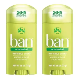 Ban Anti-Perspirant Deodorant Invisible Solid Unscented 2.60 oz (2 pack)