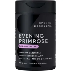 Sports Research Evening Primrose Oil (1300mg) Cold-Pressed with No fillers or Artificial Ingredients, Non-GMO Tested - Gluten and Soy Free (120 Liquid Softgels) Sports Research Evening Primrose Oil (1300mg) Cold-Pressed with No fillers or Artificial Ingredients, Non-GMO Tested - Gluten and Soy Free (120 Liquid Softgels)