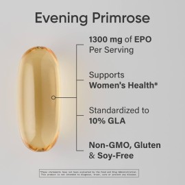 Sports Research Evening Primrose Oil (1300mg) Cold-Pressed with No fillers or Artificial Ingredients, Non-GMO Tested - Gluten and Soy Free (120 Liquid Softgels)