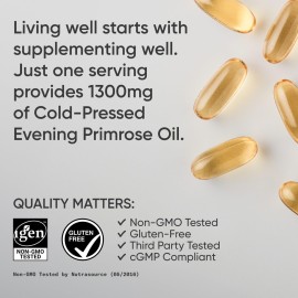 Sports Research Evening Primrose Oil (1300mg) Cold-Pressed with No fillers or Artificial Ingredients, Non-GMO Tested - Gluten and Soy Free (120 Liquid Softgels)