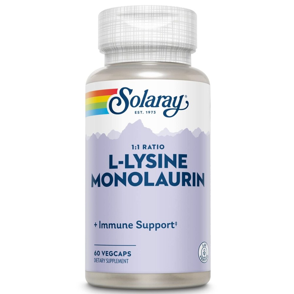 SOLARAY L-Lysine Monolaurin Immune Support Supplement, 1:1 Ratio for Immune System Function, 500 mg Each, 60-Day Money Back Guarantee, 30 Servings, 60 VegCaps SOLARAY L-Lysine Monolaurin Immune Support Supplement, 1:1 Ratio for Immune System Function, 500 mg Each, 60-Day Money Back Guarantee, 30 Servings, 60 VegCaps
