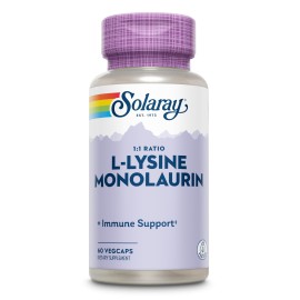 SOLARAY L-Lysine Monolaurin Immune Support Supplement, 1:1 Ratio for Immune System Function, 500 mg Each, 60-Day Money Back Guarantee, 30 Servings, 60 VegCaps SOLARAY L-Lysine Monolaurin Immune Support Supplement, 1:1 Ratio for Immune System Function, 500 mg Each, 60-Day Money Back Guarantee, 30 Servings, 60 VegCaps