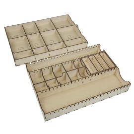 The Broken Token Board Game Organizer - Caverna Compatible Wood Storage Box with Multiple Trays and Dividers