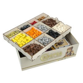 The Broken Token Board Game Organizer - Caverna Compatible Wood Storage Box with Multiple Trays and Dividers