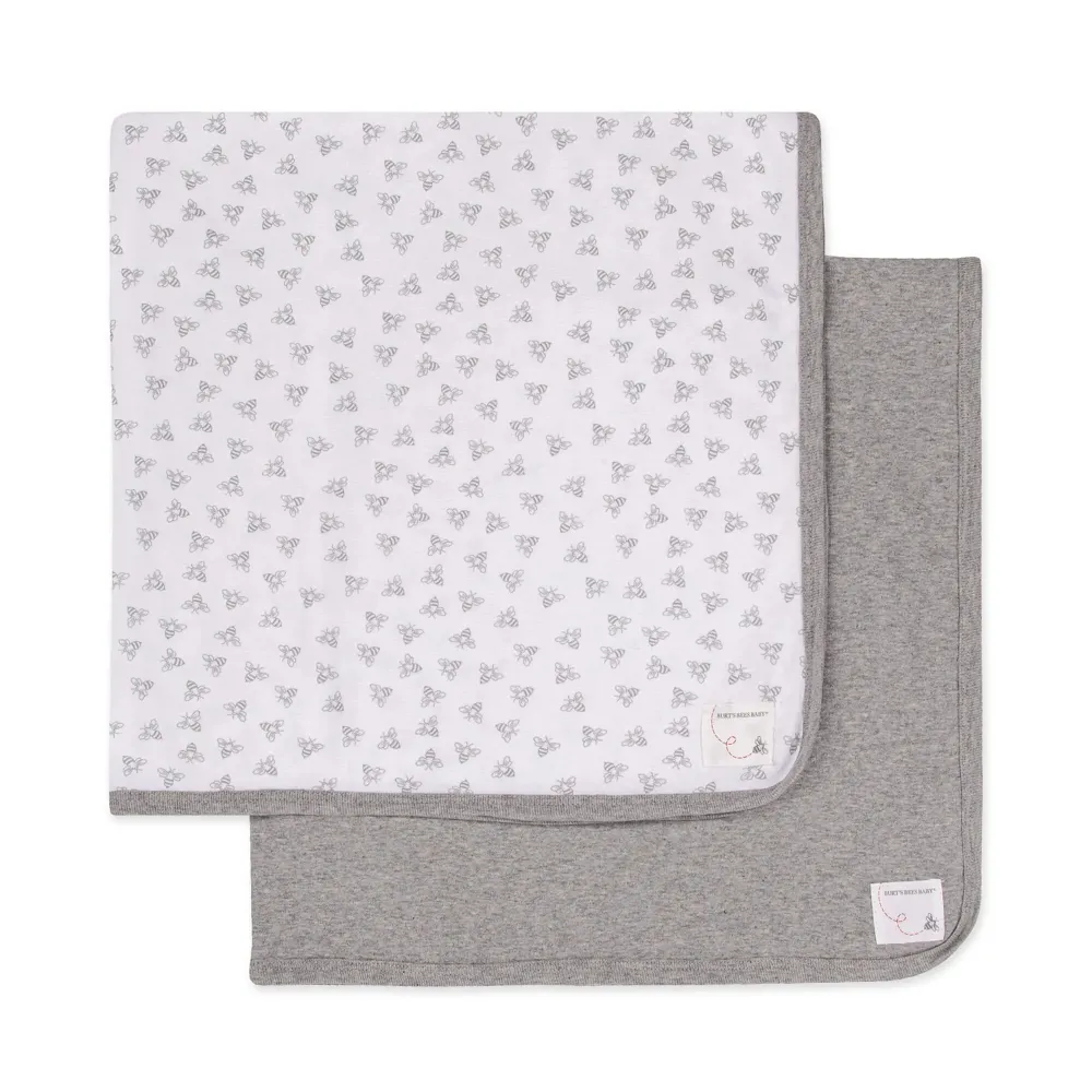 Burt\'s Bees Baby Infant Receiving Blankets, Made with 100% Organic Cotton, Stretchy and Soft Honey Bee Newborn Swaddle Blanket - Size 29 x 29 Inches - 2 Pack Set Burt\'s Bees Baby Infant Receiving Blankets, Made with 100% Organic Cotton, Stretchy and Soft Honey Bee Newborn Swaddle Blanket - Size 29 x 29 Inches - 2 Pack Set