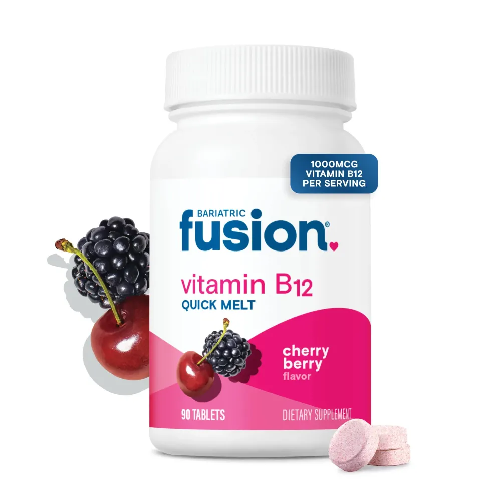 Bariatric Fusion Vitamin B12 Sublingual 1000 mcg Melts | Cherry Berry Flavored | Vitamin B12 Dissolve Under Tongue Tablets with Folic Acid | Sugar Free | Methylcobalamin | 90 Count Bariatric Fusion Vitamin B12 Sublingual 1000 mcg Melts | Cherry Berry Flavored | Vitamin B12 Dissolve Under Tongue Tablets with Folic Acid | Sugar Free | Methylcobalamin | 90 Count