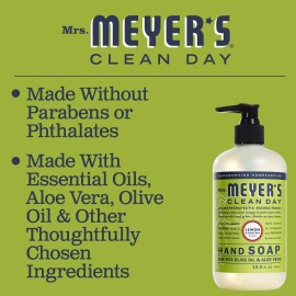 MRS. MEYER\'S CLEAN DAY Liquid Hand Soap, Cruelty-Free, and Biodegradable Hand Wash Made with Essential Oils, Lemon Verbena Scent, 12.5 Oz (Pack of 3)