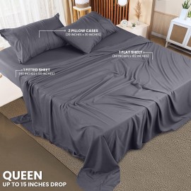 Utopia Bedding Queen Sheet Set - 4 Piece Bed Sheets for Queen Size Bed, Soft and Breathable Microfiber, Includes 1 Fitted Sheet, 1 Flat Sheet and 2 Pillowcases (Grey)