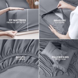 Utopia Bedding Queen Sheet Set - 4 Piece Bed Sheets for Queen Size Bed, Soft and Breathable Microfiber, Includes 1 Fitted Sheet, 1 Flat Sheet and 2 Pillowcases (Grey)