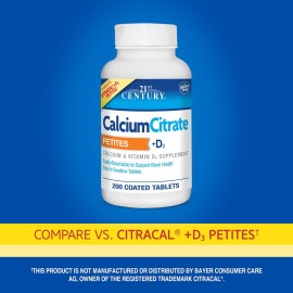 21st Century Calcium Citrate + D3 Petites Coated Tablets 200 ea 21st Century Calcium Citrate + D3 Petites Coated Tablets 200 ea
