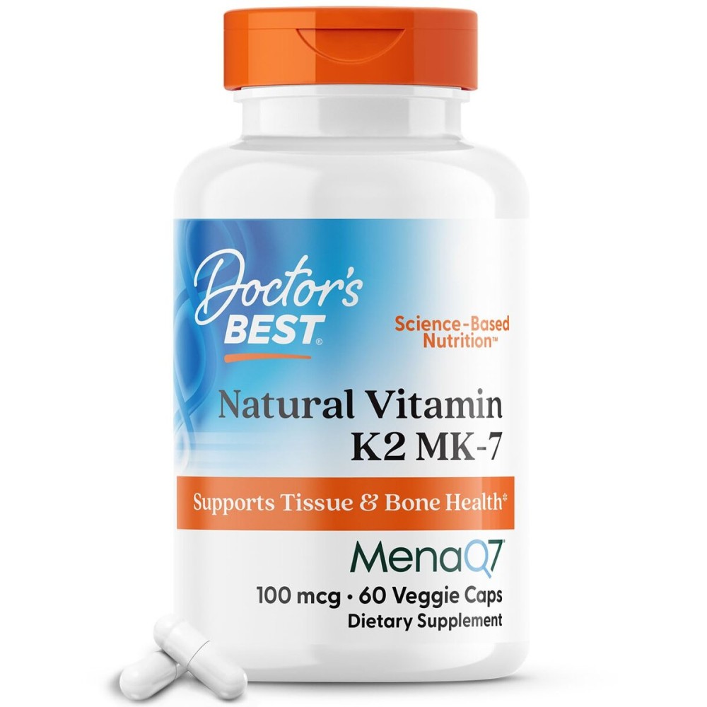 Doctor\'s Best Natural Vitamin K2 Mk-7 with MenaQ7, 100mcg Vitamin K2 Supplement Supports Bone Health, Non-GMO, 60 Veggie Capsules Doctor\'s Best Natural Vitamin K2 Mk-7 with MenaQ7, 100mcg Vitamin K2 Supplement Supports Bone Health, Non-GMO, 60 Veggie Capsules