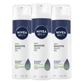 NIVEA MEN Sensitive Shave Gel with Vitamin E, Soothing Chamomile and Witch Hazel Extracts, Skin Care Gifts for Dad, 3 Pack of 7 Oz Cans