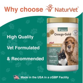 NaturVet - Omega-Gold Plus Salmon Oil | Supports Healthy Skin & Glossy Coat | Enhanced with DHA, EPA, Omega-3 & Omega-6 | for Dogs & Cats | 180 Soft Chews