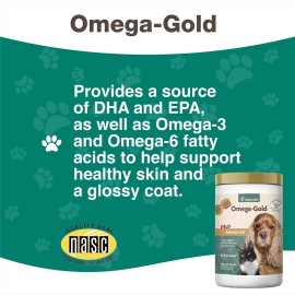 NaturVet - Omega-Gold Plus Salmon Oil | Supports Healthy Skin & Glossy Coat | Enhanced with DHA, EPA, Omega-3 & Omega-6 | for Dogs & Cats | 180 Soft Chews
