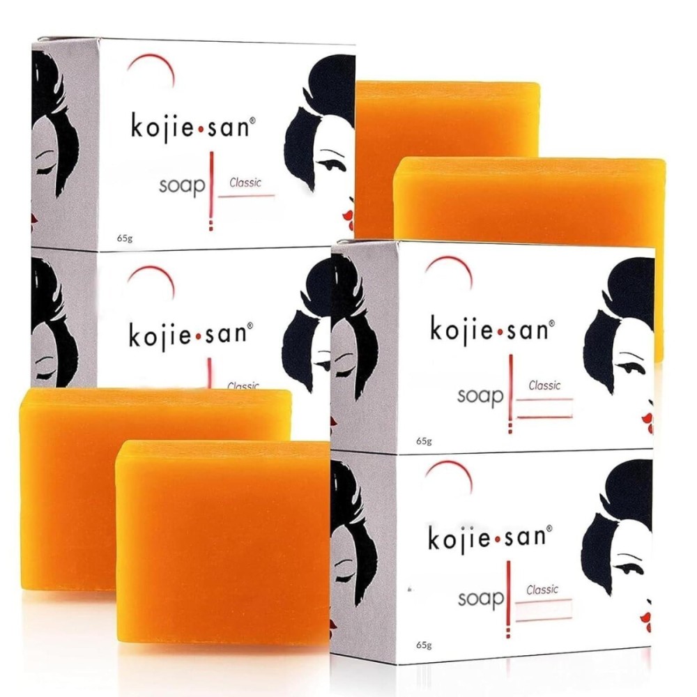 Kojie San Skin and Body Soap - Original Kojic Acid, Dark Spot Remover Soap Bar with Coconut & Tea Tree Oil - 65g x 4 Bars