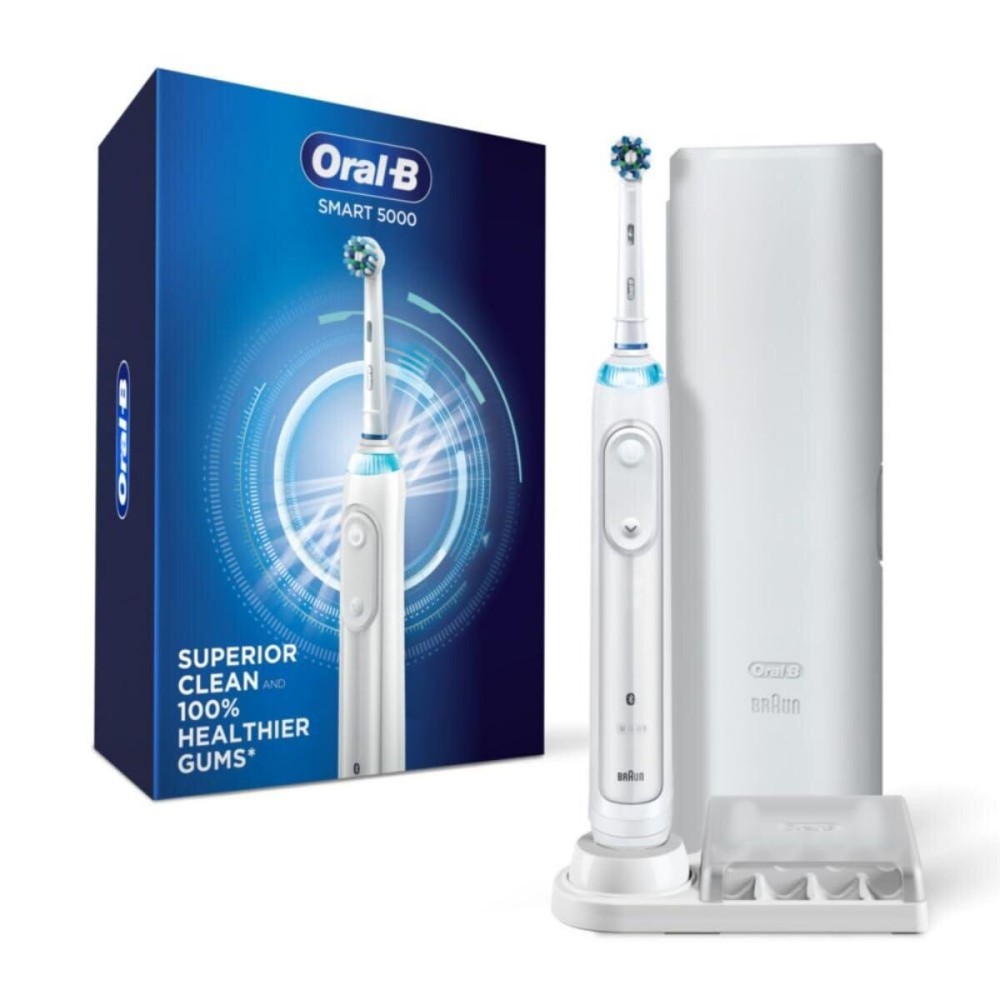Oral-B Smart 5000 Rechargeable Electric Powered Toothbrush, Black with Travel Case and Bluetooth - Visible Pressure Sensor to Protect Gums - 5 Cleaning Modes - 2 Minute Timer Oral-B Smart 5000 Rechargeable Electric Powered Toothbrush, Black with Travel Case and Bluetooth - Visible Pressure Sensor to Protect Gums - 5 Cleaning Modes - 2 Minute Timer