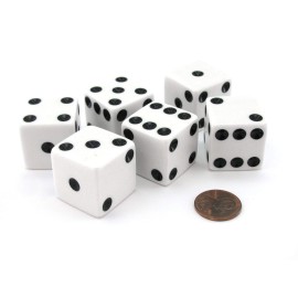 Set of 6 D6 25mm Large Opaque Jumbo Dice - White with Black Pip by Koplow Games Set of 6 D6 25mm Large Opaque Jumbo Dice - White with Black Pip by Koplow Games