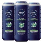 NIVEA MEN Maximum Hydration Body Wash for Dry Skin, Aloe Vera Enriched, 3-in-1 Moisturizing Body Wash, Face and Hair, Paraben Free, Vegan Formula, 16.9 Fl Oz Bottle, Pack of 3