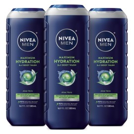 NIVEA MEN Maximum Hydration Body Wash for Dry Skin, Aloe Vera Enriched, 3-in-1 Moisturizing Body Wash, Face and Hair, Paraben Free, Vegan Formula, 16.9 Fl Oz Bottle, Pack of 3 NIVEA MEN Maximum Hydration Body Wash for Dry Skin, Aloe Vera Enriched, 3-in-1 Moisturizing Body Wash, Face and Hair, Paraben Free, Vegan Formula, 16.9 Fl Oz Bottle, Pack of 3