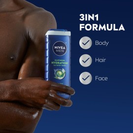 NIVEA MEN Maximum Hydration Body Wash for Dry Skin, Aloe Vera Enriched, 3-in-1 Moisturizing Body Wash, Face and Hair, Paraben Free, Vegan Formula, 16.9 Fl Oz Bottle, Pack of 3 NIVEA MEN Maximum Hydration Body Wash for Dry Skin, Aloe Vera Enriched, 3-in-1 Moisturizing Body Wash, Face and Hair, Paraben Free, Vegan Formula, 16.9 Fl Oz Bottle, Pack of 3