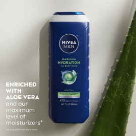 NIVEA MEN Maximum Hydration Body Wash for Dry Skin, Aloe Vera Enriched, 3-in-1 Moisturizing Body Wash, Face and Hair, Paraben Free, Vegan Formula, 16.9 Fl Oz Bottle, Pack of 3 NIVEA MEN Maximum Hydration Body Wash for Dry Skin, Aloe Vera Enriched, 3-in-1 Moisturizing Body Wash, Face and Hair, Paraben Free, Vegan Formula, 16.9 Fl Oz Bottle, Pack of 3