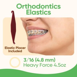 Orthodontic Elastic Rubber Bands - 3/16 Inch, Small, 100 Pack, (4.5 Ounce) for Braces, Dreadlocks, Hair Braids, Fix Tooth Gap, Includes Free Elastic Placer - Natural - Heavy