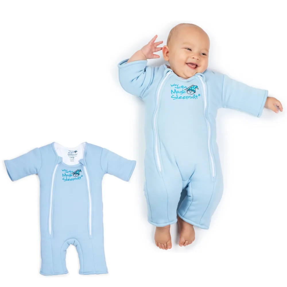 Baby Merlin\'s Magic Sleepsuit - Cotton Baby Swaddle Transition Product - Soft and Breathable Design, Double Zipper for Easy Diaper Changes, Promotes Safe Sleep - Blue - Large 18-21lbs Baby Merlin\'s Magic Sleepsuit - Cotton Baby Swaddle Transition Product - Soft and Breathable Design, Double Zipper for Easy Diaper Changes, Promotes Safe Sleep - Blue - Large 18-21lbs