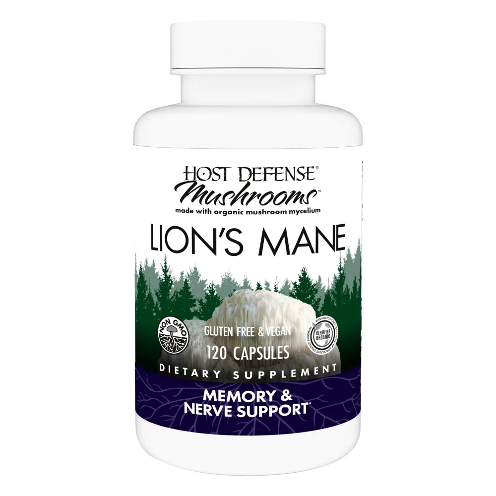 Host Defense Mushrooms Lion\'s Mane - Supplement Capsules for Brain Health Support - Mushroom Support for Focus & Memory Function - Immune & Nervous System Supplement - 120 Capsules (60 Servings)*