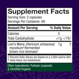 Host Defense Mushrooms Lion\'s Mane - Supplement Capsules for Brain Health Support - Mushroom Support for Focus & Memory Function - Immune & Nervous System Supplement - 120 Capsules (60 Servings)*