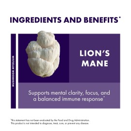 Host Defense Mushrooms Lion\'s Mane - Supplement Capsules for Brain Health Support - Mushroom Support for Focus & Memory Function - Immune & Nervous System Supplement - 120 Capsules (60 Servings)*