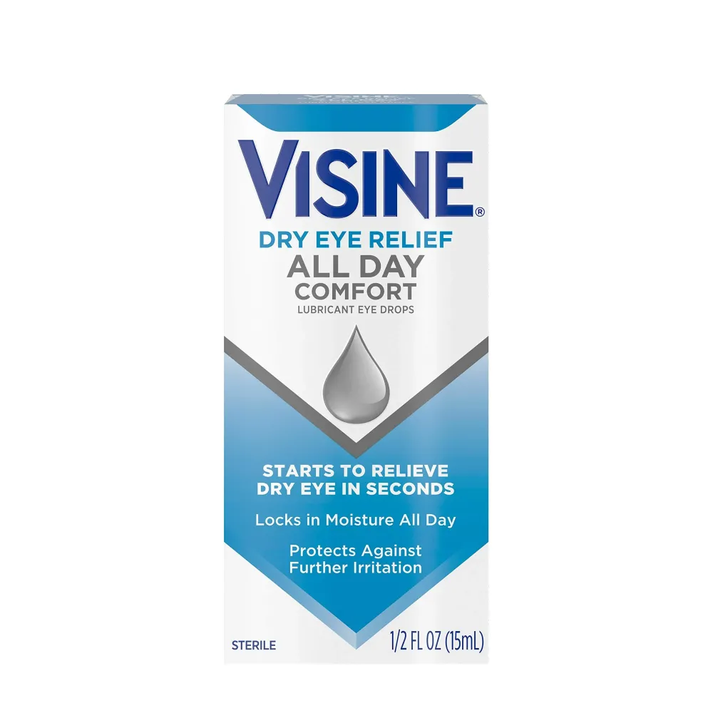 Visine Dry Eye Relief All Day Comfort Lubricant Eye Drops for Up to 10 Hours of Comfort, Dry Eye Drops with Polyethylene Glycol, 0.5 fl. oz Visine Dry Eye Relief All Day Comfort Lubricant Eye Drops for Up to 10 Hours of Comfort, Dry Eye Drops with Polyethylene Glycol, 0.5 fl. oz