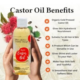 Aroma Magic Organic Castor Oil | 100% Pure & Natural Cold-Pressed Carrier Oil | Nourishes Hair, Eyelashes & Eyebrows | Hydrates Skin & Scalp | Hexane-Free | 3.38 Fl Oz (100ml) Aroma Magic Organic Castor Oil | 100% Pure & Natural Cold-Pressed Carrier Oil | Nourishes Hair, Eyelashes & Eyebrows | Hydrates Skin & Scalp | Hexane-Free | 3.38 Fl Oz (100ml)