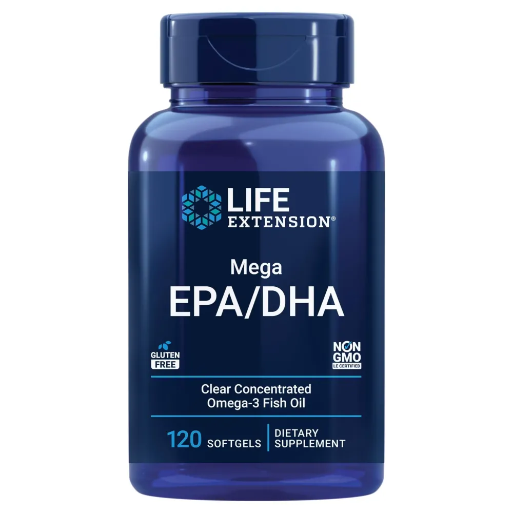Life Extension Mega EPA/DHA, Omega-3 Fatty acids, Heart & Brain Health, Non-GMO, Gluten-Free, 120 softgels Life Extension Mega EPA/DHA, Omega-3 Fatty acids, Heart & Brain Health, Non-GMO, Gluten-Free, 120 softgels